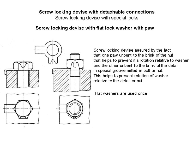 Screw locking devise with detachable connections Screw locking devise with special locks  